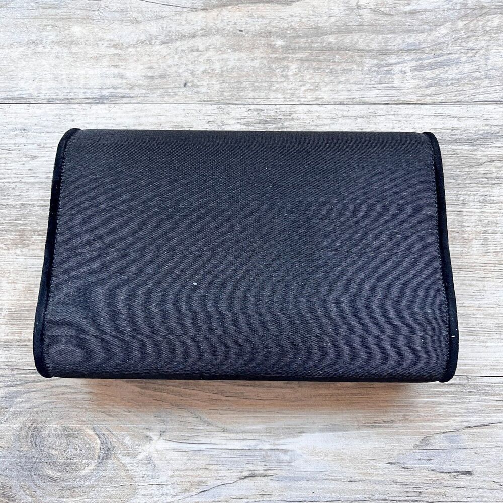 Bienen-Davis Black Satin Clutch Evening Bag Gold Monogram Clasp Vintage - Picture 2 of 8